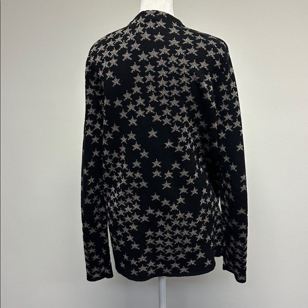 YSL Saint Laurent Oversized V-Neck Cardigan BLACK AND SILVER STAR JACQUARD $1490 - Picture 5 of 10